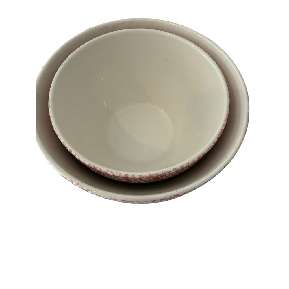 3‎ Piece Pink Heart Spongeware Mixing Bowl Pink White Vintage Cottagecore - Picture 4 of 7
